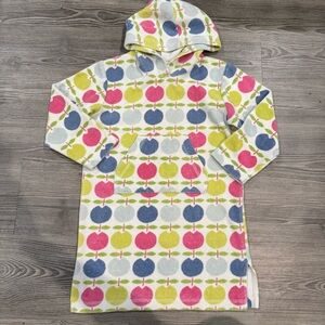Mini Boden Girls Terry Cloth Apple Print Hooded Dress Cover Up Size 5–6Y